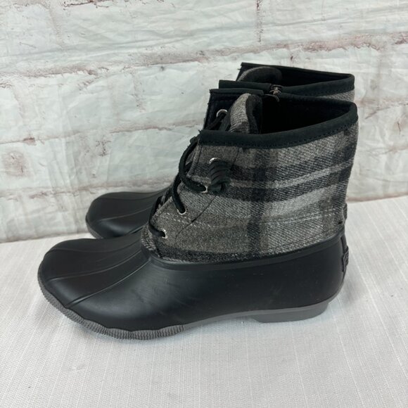 Sperry Women's 9.5 Charcoal Saltwater Wool Plaid Waterproof Duck Boots - Picture 8 of 13